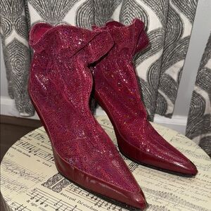 Diesel Burgundy Leather Pointy Toe Stiletto Ankle Booties